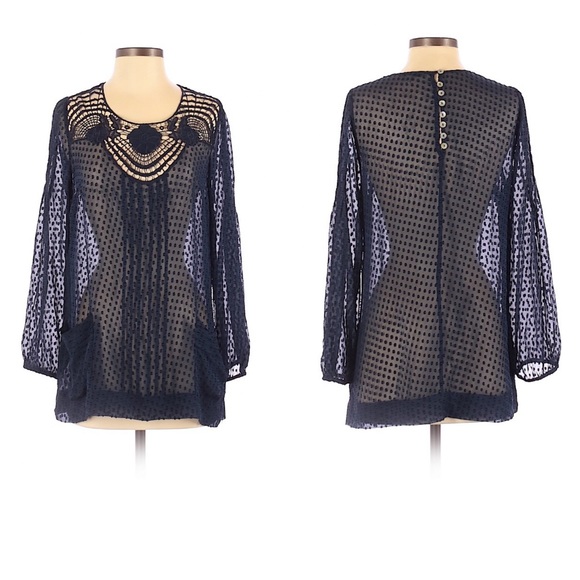 Rainn Floral Lace Swiss Dot Pleated Sheer Tunic XS - Picture 1 of 7